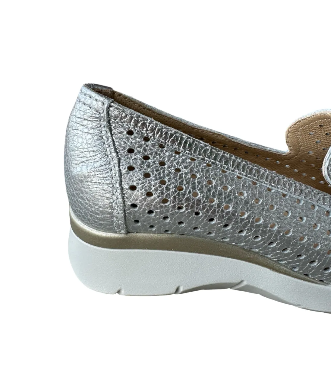 9069 Silver Perforated Leather Slip On