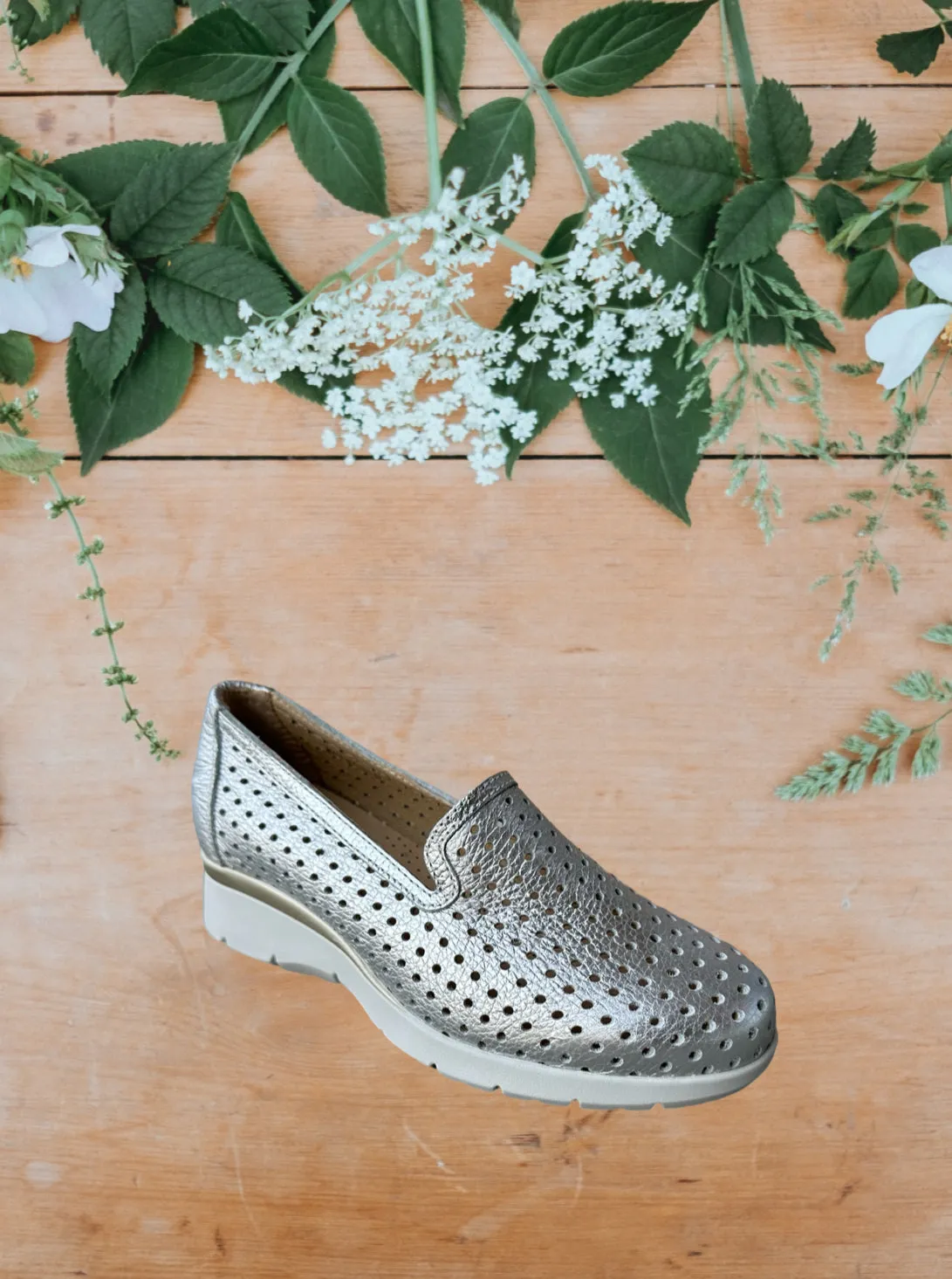 9069 Silver Perforated Leather Slip On