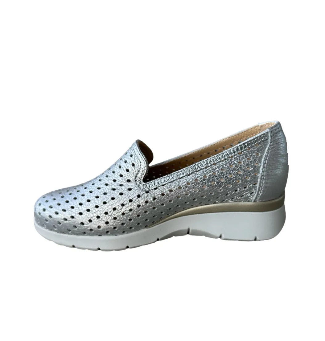 9069 Silver Perforated Leather Slip On