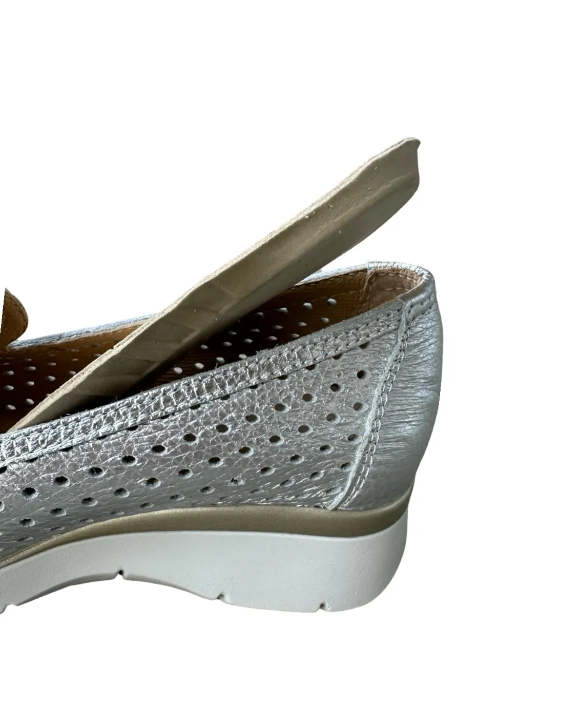9069 Silver Perforated Leather Slip On