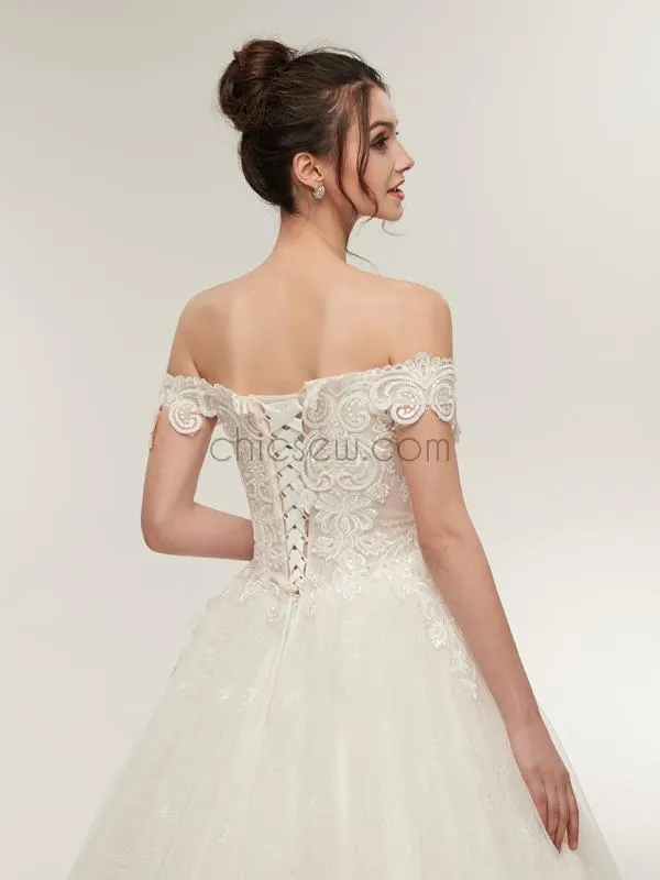 A-line Off the Shoulder Lace High Quality Real Made Long Wedding Dresses,Bridal Gown LMX1154