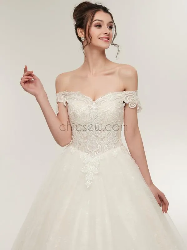 A-line Off the Shoulder Lace High Quality Real Made Long Wedding Dresses,Bridal Gown LMX1154