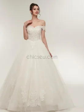 A-line Off the Shoulder Lace High Quality Real Made Long Wedding Dresses,Bridal Gown LMX1154