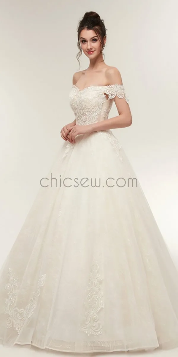 A-line Off the Shoulder Lace High Quality Real Made Long Wedding Dresses,Bridal Gown LMX1154