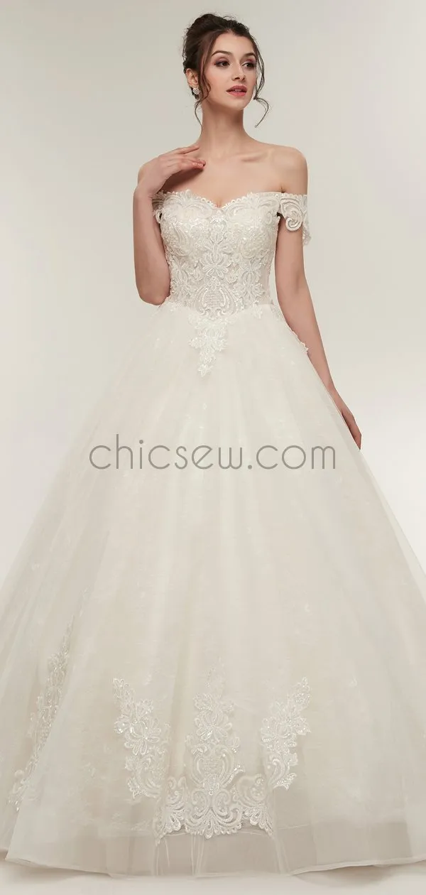 A-line Off the Shoulder Lace High Quality Real Made Long Wedding Dresses,Bridal Gown LMX1154