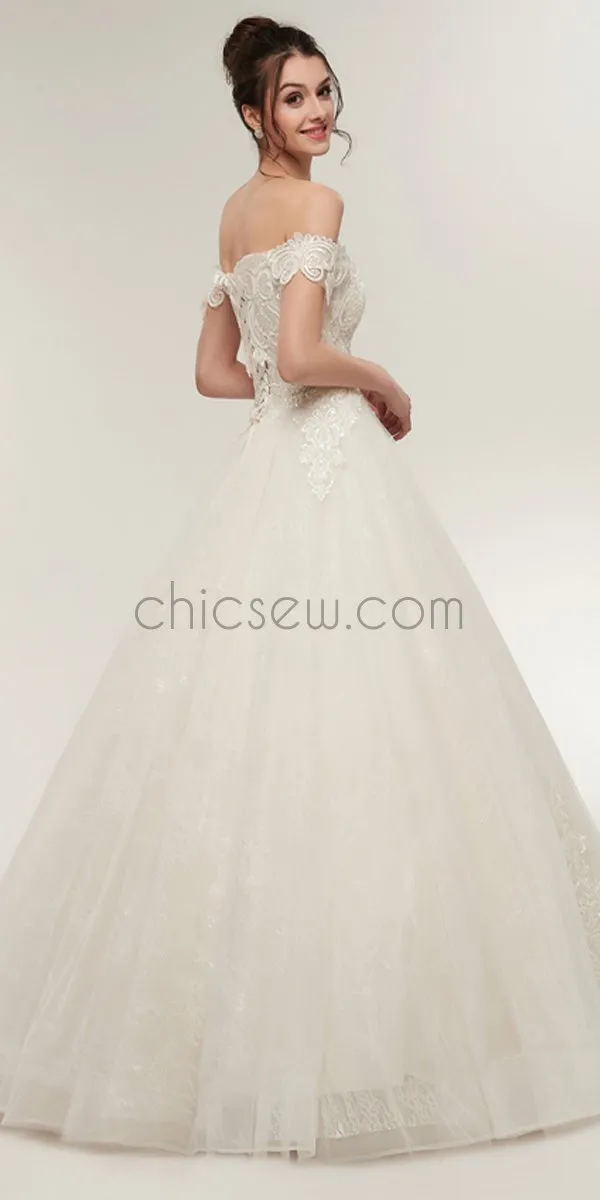 A-line Off the Shoulder Lace High Quality Real Made Long Wedding Dresses,Bridal Gown LMX1154
