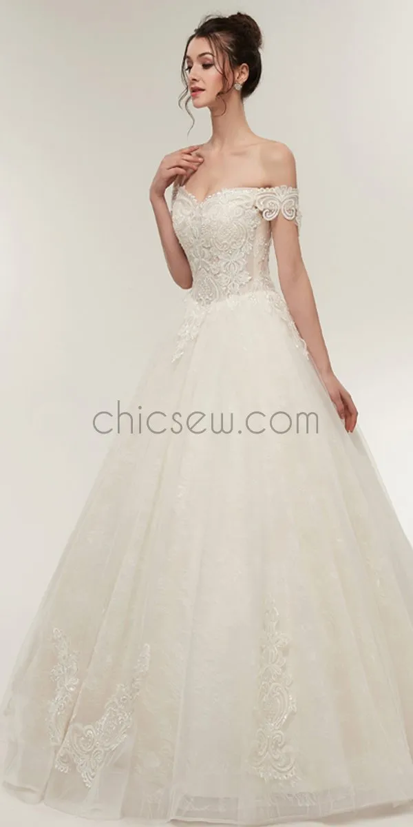 A-line Off the Shoulder Lace High Quality Real Made Long Wedding Dresses,Bridal Gown LMX1154