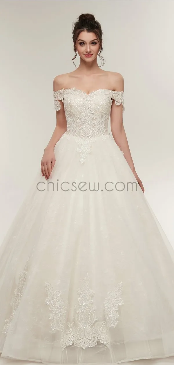 A-line Off the Shoulder Lace High Quality Real Made Long Wedding Dresses,Bridal Gown LMX1154