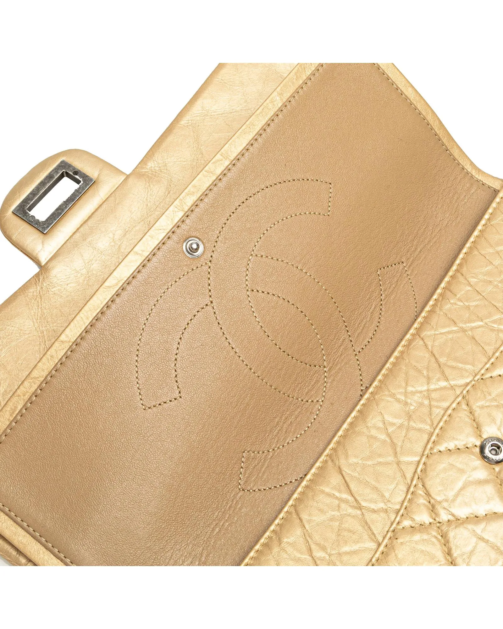 Aged Calfskin Double Flap Shoulder Bag with Chain Straps