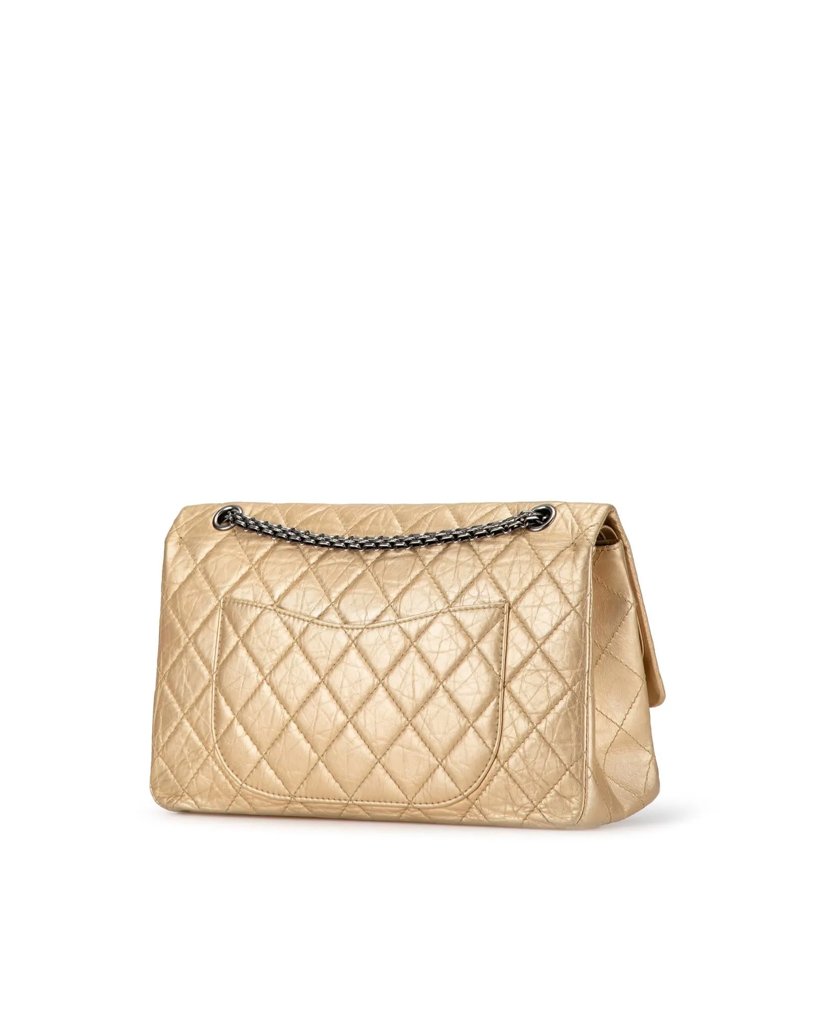 Aged Calfskin Double Flap Shoulder Bag with Chain Straps