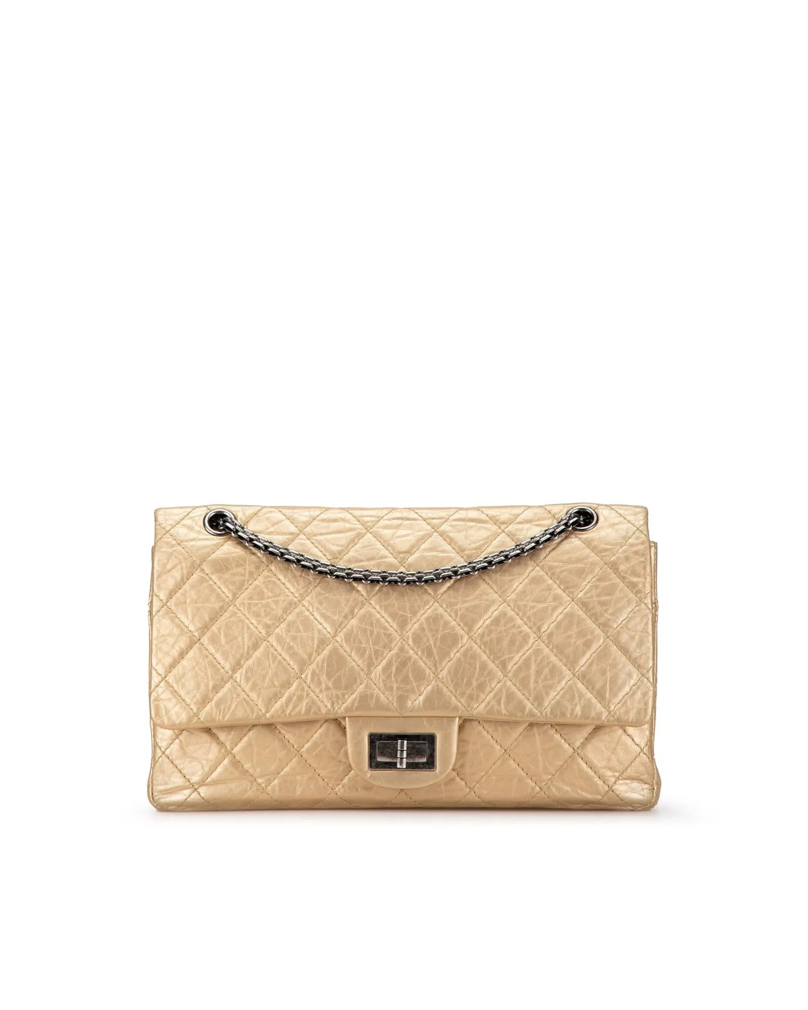 Aged Calfskin Double Flap Shoulder Bag with Chain Straps