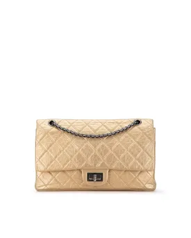 Aged Calfskin Double Flap Shoulder Bag with Chain Straps