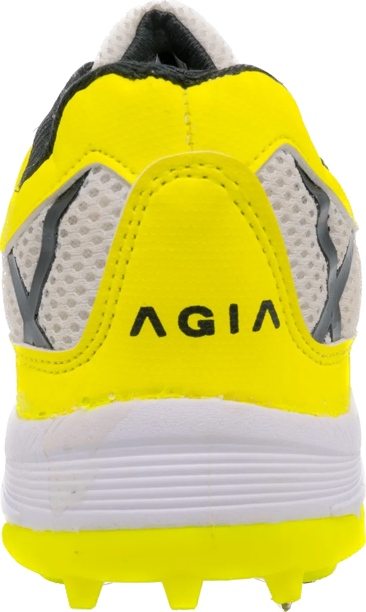 AGIA Hattrick - SwiftStrike Cricket Spike Shoes for Kids / Youth / Men - White and Yellow
