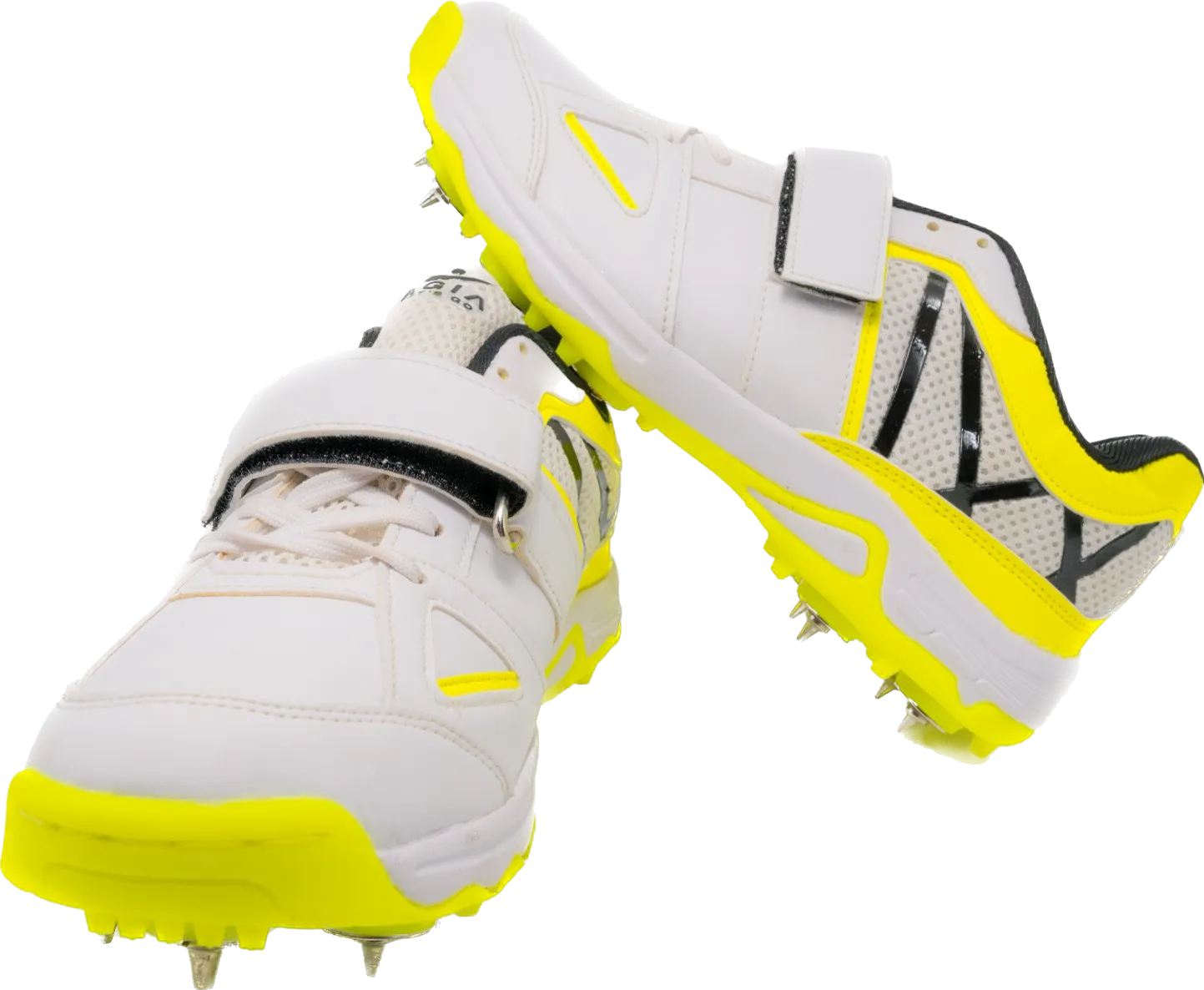 AGIA Hattrick - SwiftStrike Cricket Spike Shoes for Kids / Youth / Men - White and Yellow
