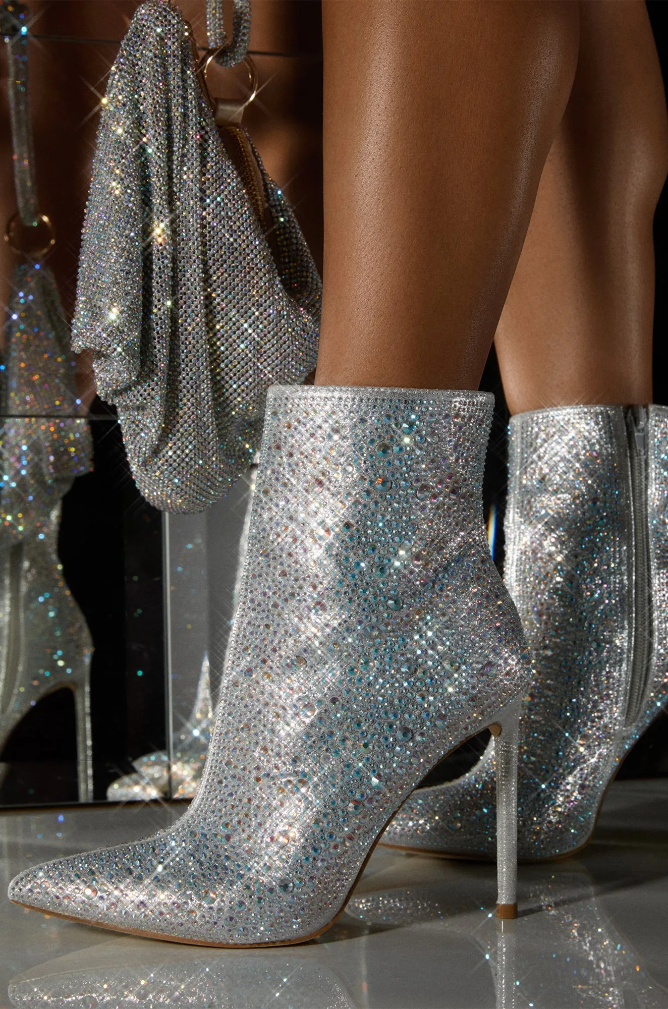 Alayah Embellished Ankle Boots - Silver