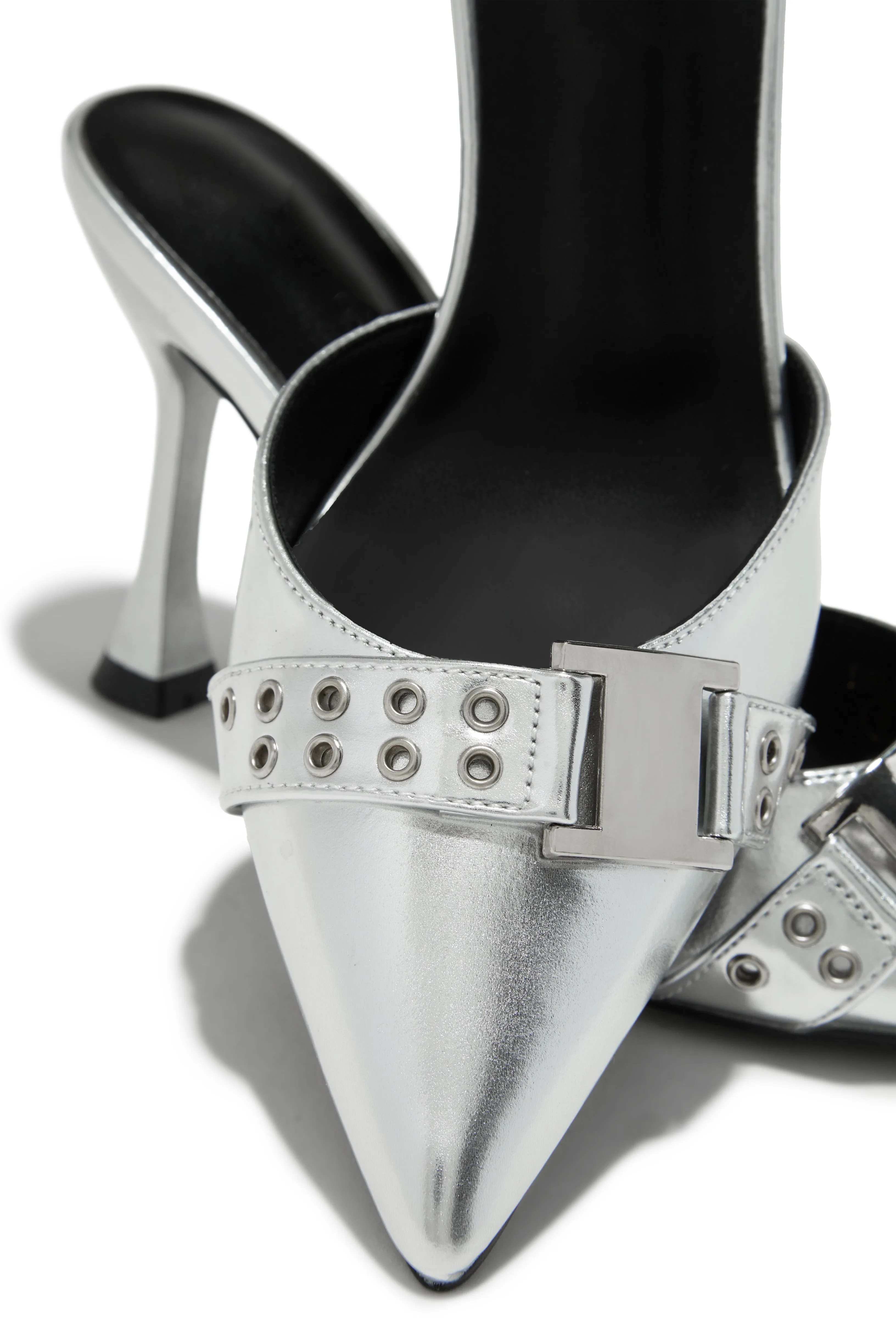 Amyra Pointed Toe High Heel Mules - Silver