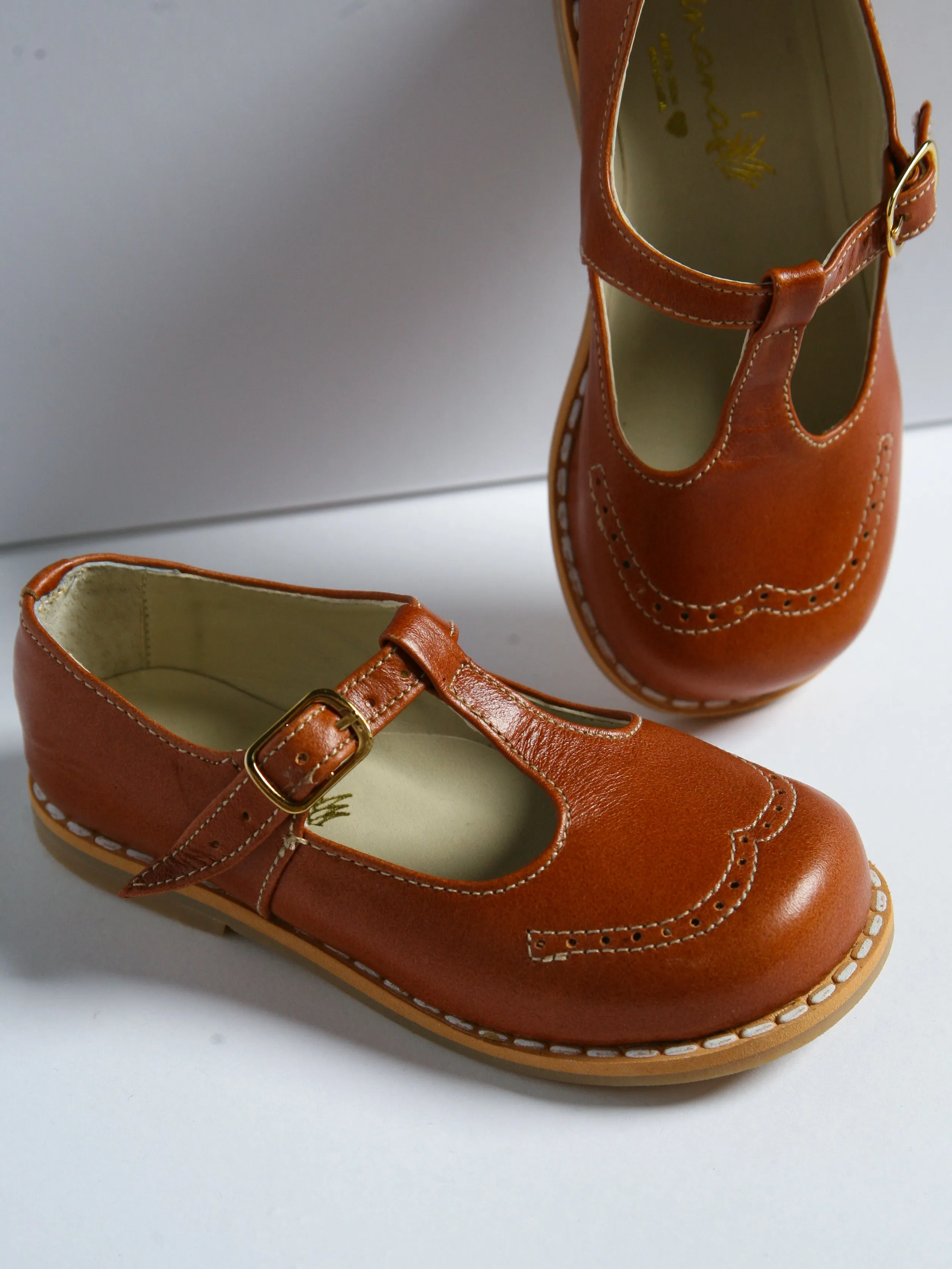 Ananas Petit Brown 'George' T-Bar Leather Shoes