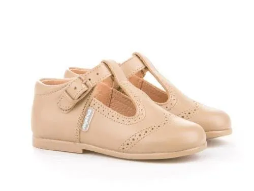 Angelitos - Boys Camel Leather T-Bar Shoes