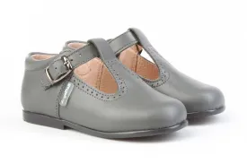 Angelitos - Boys Grey Leather T-Bar Shoes