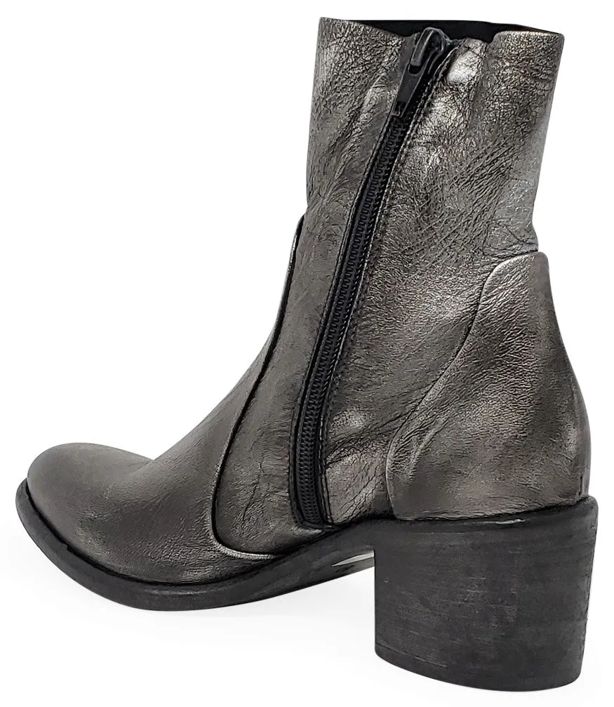 Antique Silver Leather Ankle Boot