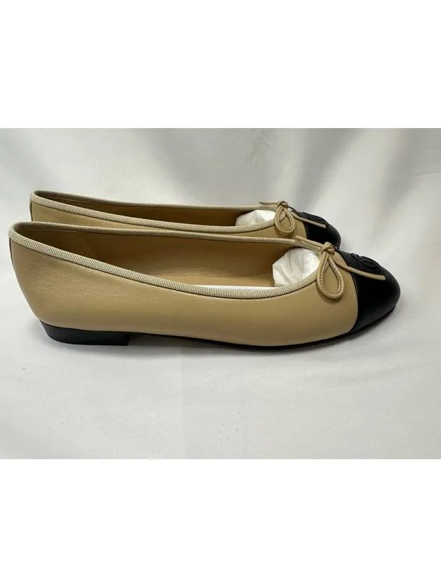 Ballerina Flat Shoes Calfskin Women s Black Beige Gumbe EU38 5 G02819