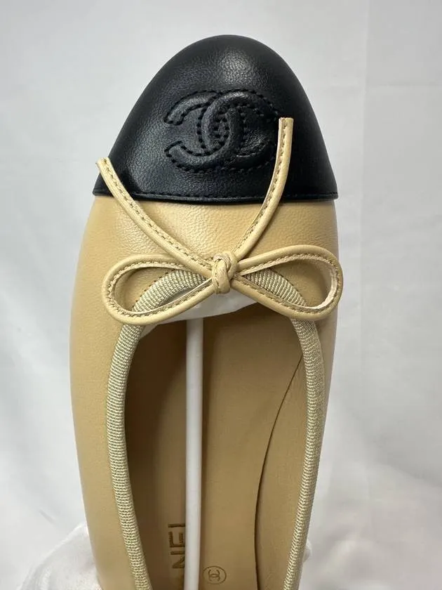 Ballerina Flat Shoes Calfskin Women s Black Beige Gumbe EU38 5 G02819