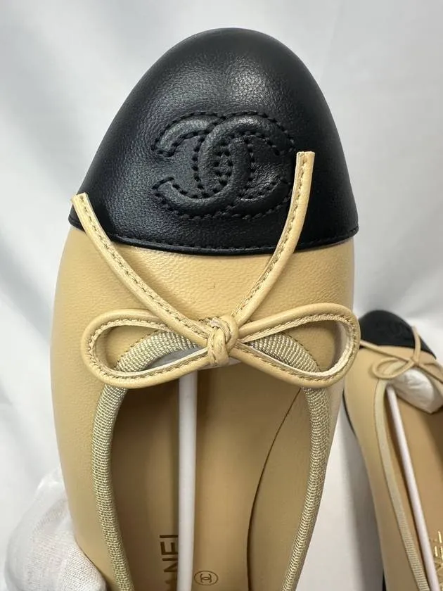 Ballerina Flat Shoes Calfskin Women s Black Beige Gumbe EU38 5 G02819