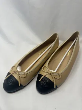 Ballerina Flat Shoes Calfskin Women s Black Beige Gumbe EU38 5 G02819