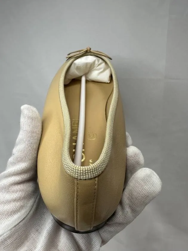 Ballerina Flat Shoes Calfskin Women s Black Beige Gumbe EU38 5 G02819