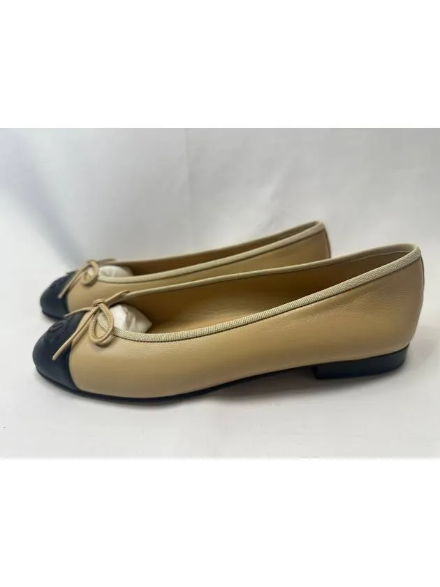 Ballerina Flat Shoes Calfskin Women s Black Beige Gumbe EU38 5 G02819