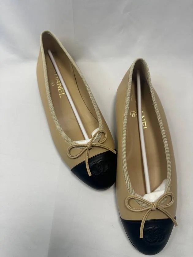Ballerina Flat Shoes Calfskin Women s Black Beige Gumbe EU38 5 G02819