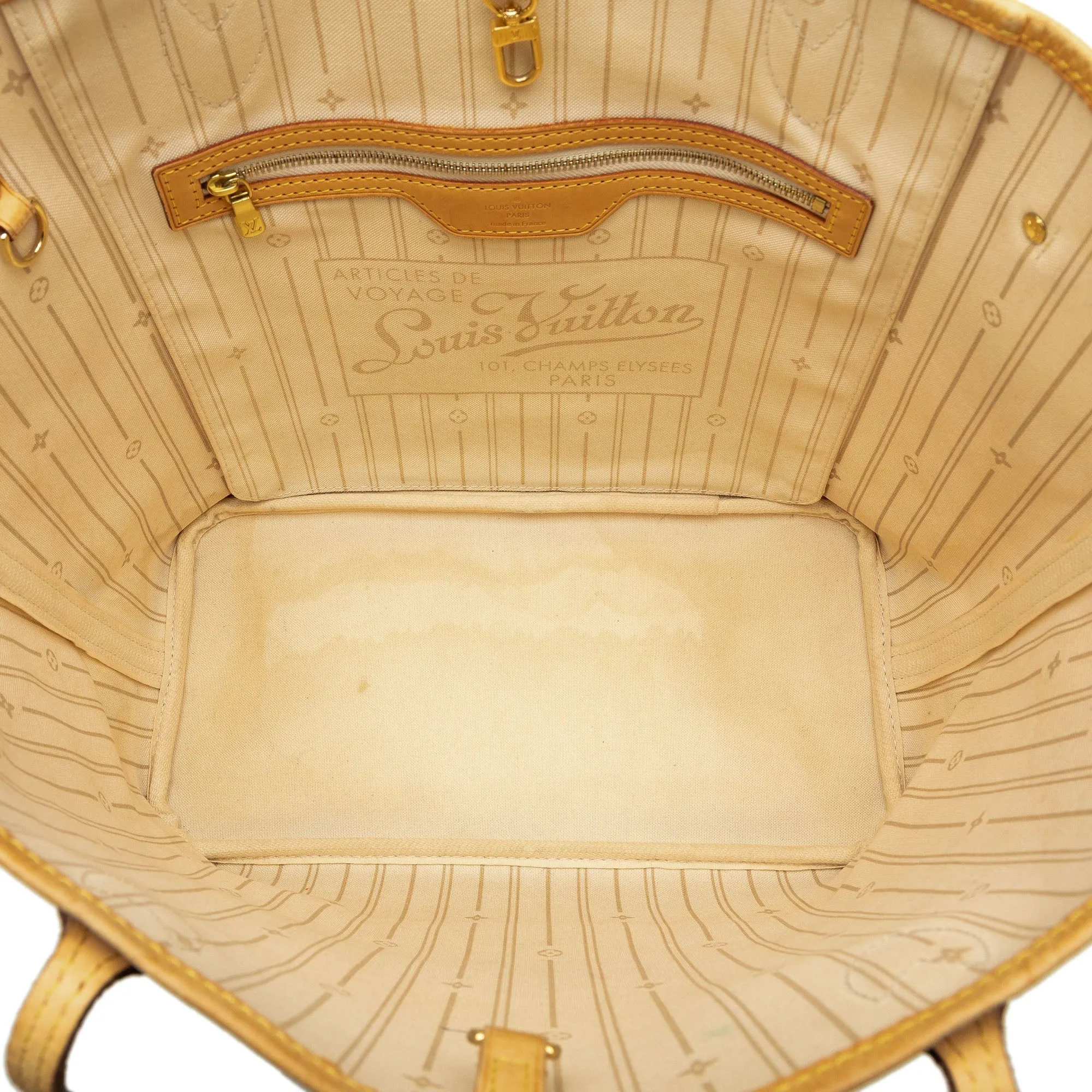 Beige Louis Vuitton Damier Azur Neverfull MM Tote Bag