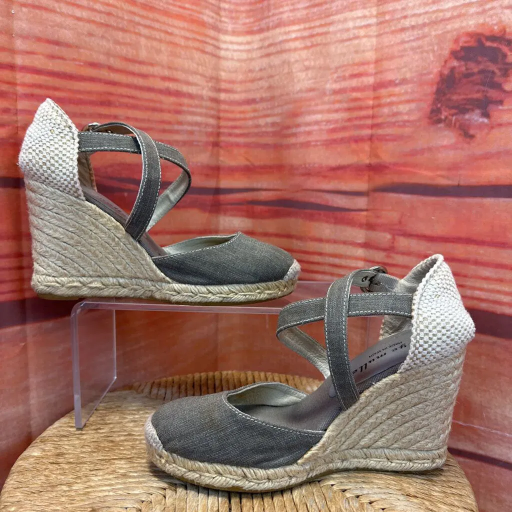 BETTYE MULLER OLIVE/GREY ESPADRILLE WEDGE SANDALS SIZE 37/6/6.5 TCC