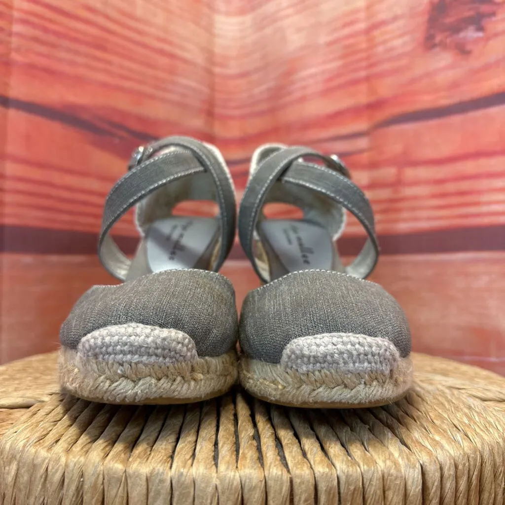 BETTYE MULLER OLIVE/GREY ESPADRILLE WEDGE SANDALS SIZE 37/6/6.5 TCC