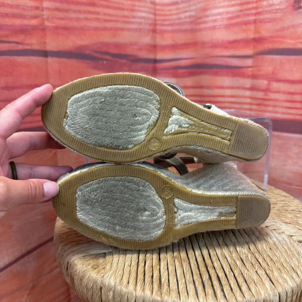 BETTYE MULLER OLIVE/GREY ESPADRILLE WEDGE SANDALS SIZE 37/6/6.5 TCC