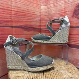 BETTYE MULLER OLIVE/GREY ESPADRILLE WEDGE SANDALS SIZE 37/6/6.5 TCC