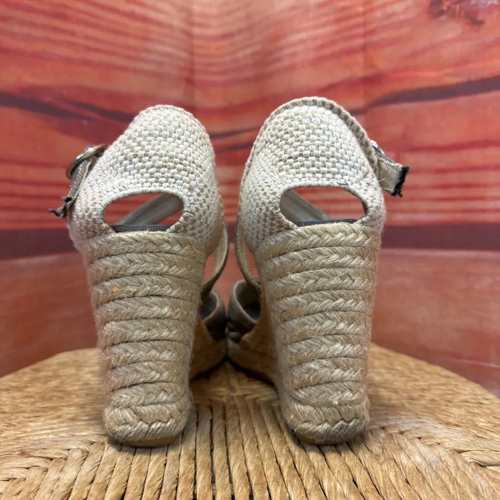 BETTYE MULLER OLIVE/GREY ESPADRILLE WEDGE SANDALS SIZE 37/6/6.5 TCC
