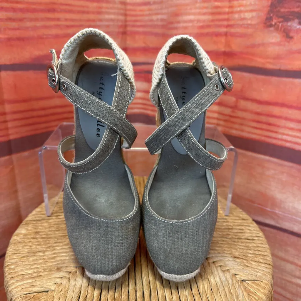 BETTYE MULLER OLIVE/GREY ESPADRILLE WEDGE SANDALS SIZE 37/6/6.5 TCC