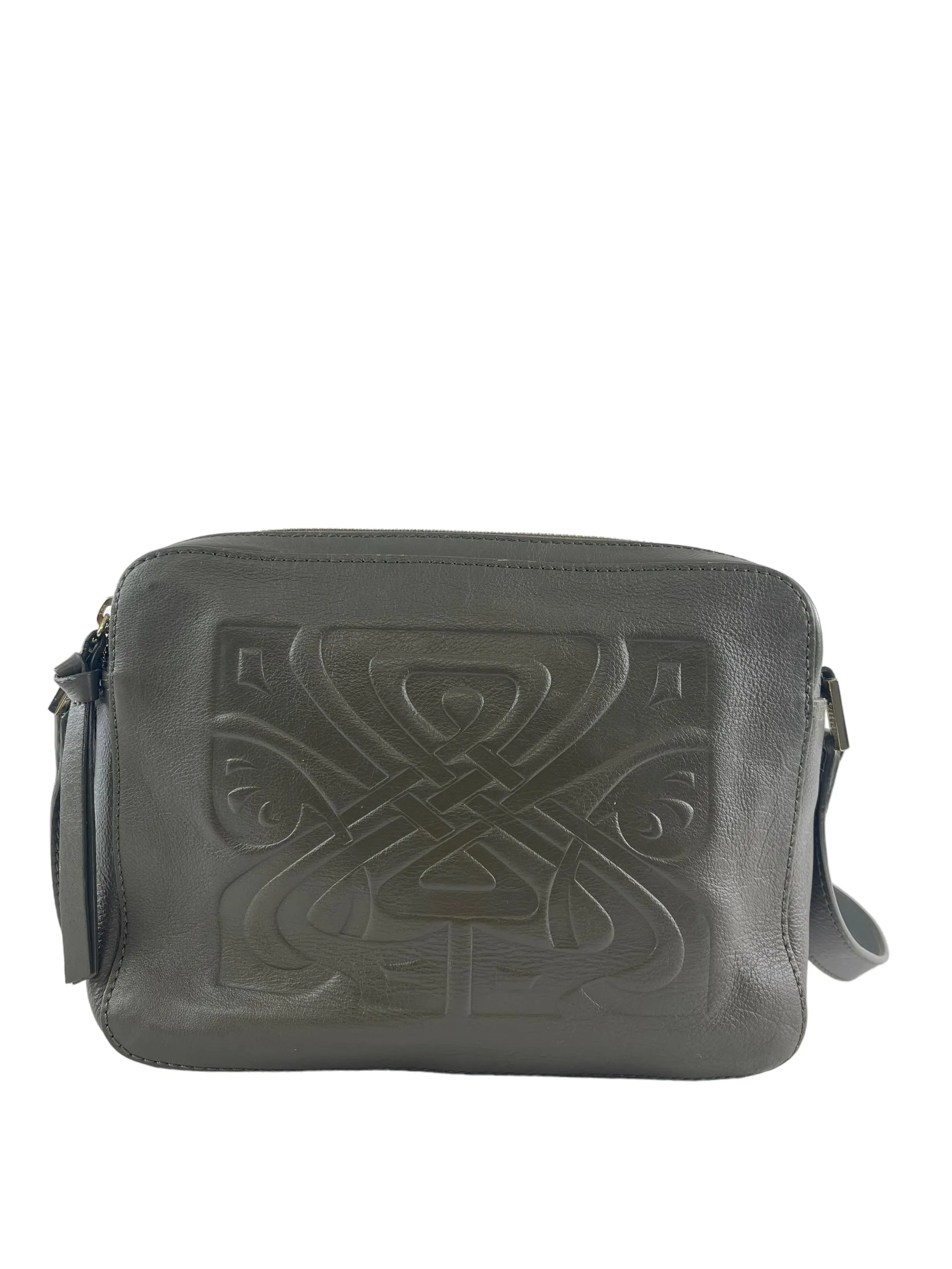 Biba Green Embossed Logo Leather Crossbody