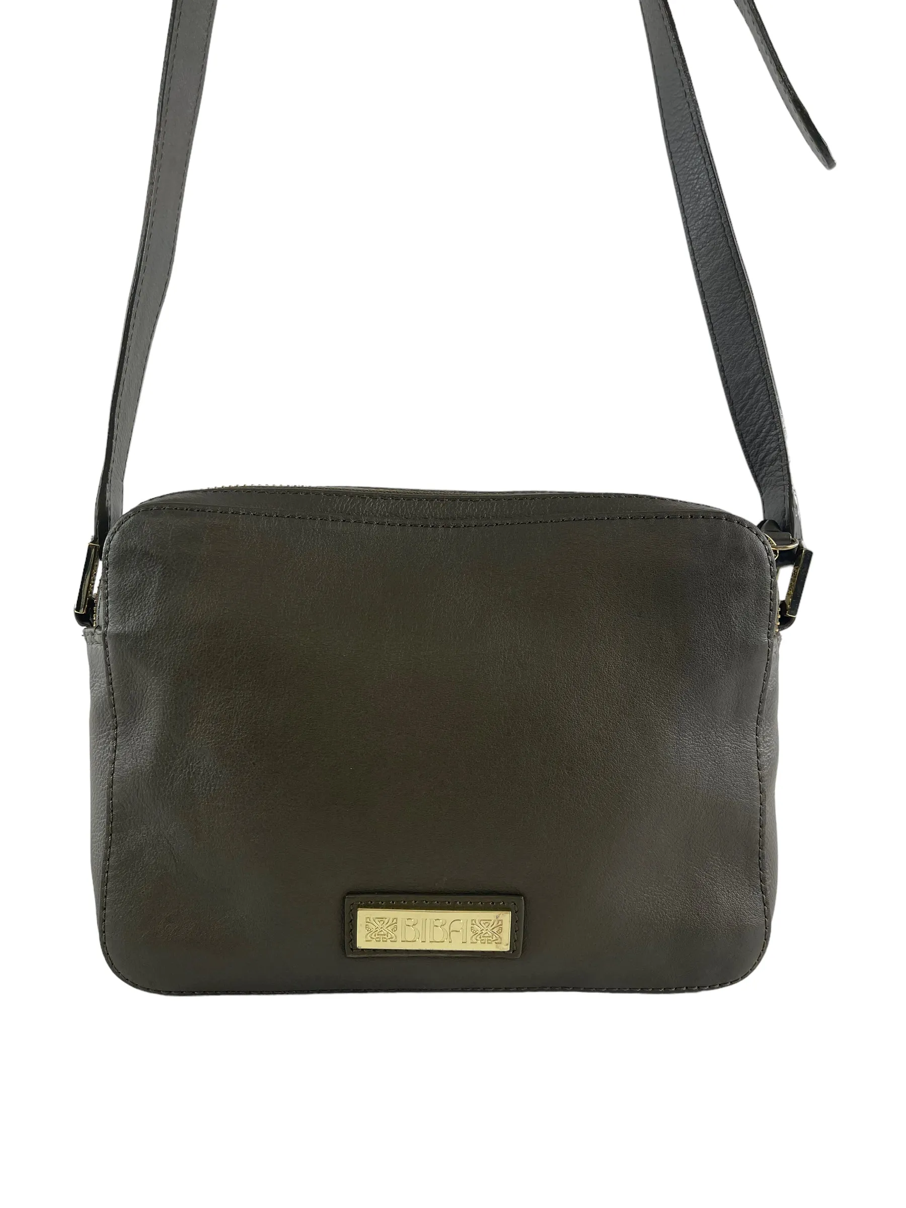 Biba Green Embossed Logo Leather Crossbody