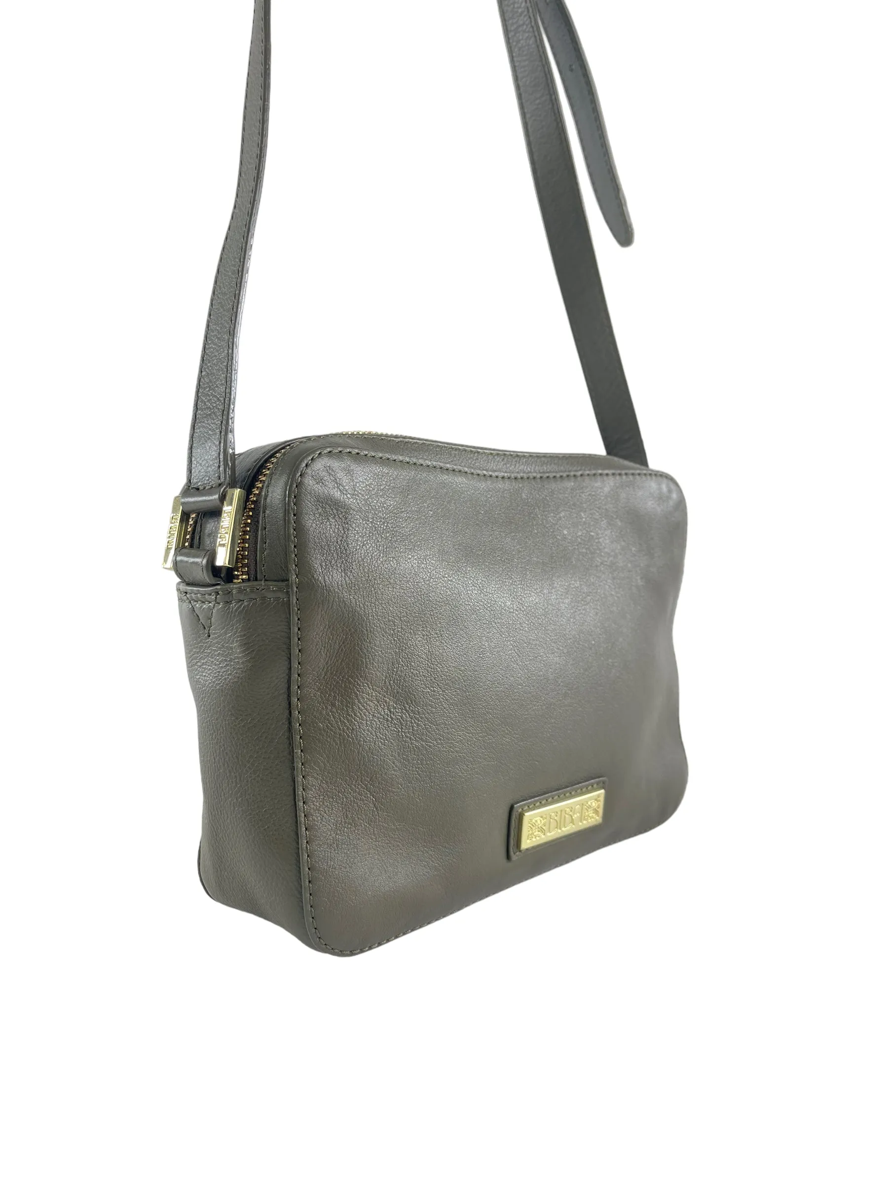 Biba Green Embossed Logo Leather Crossbody