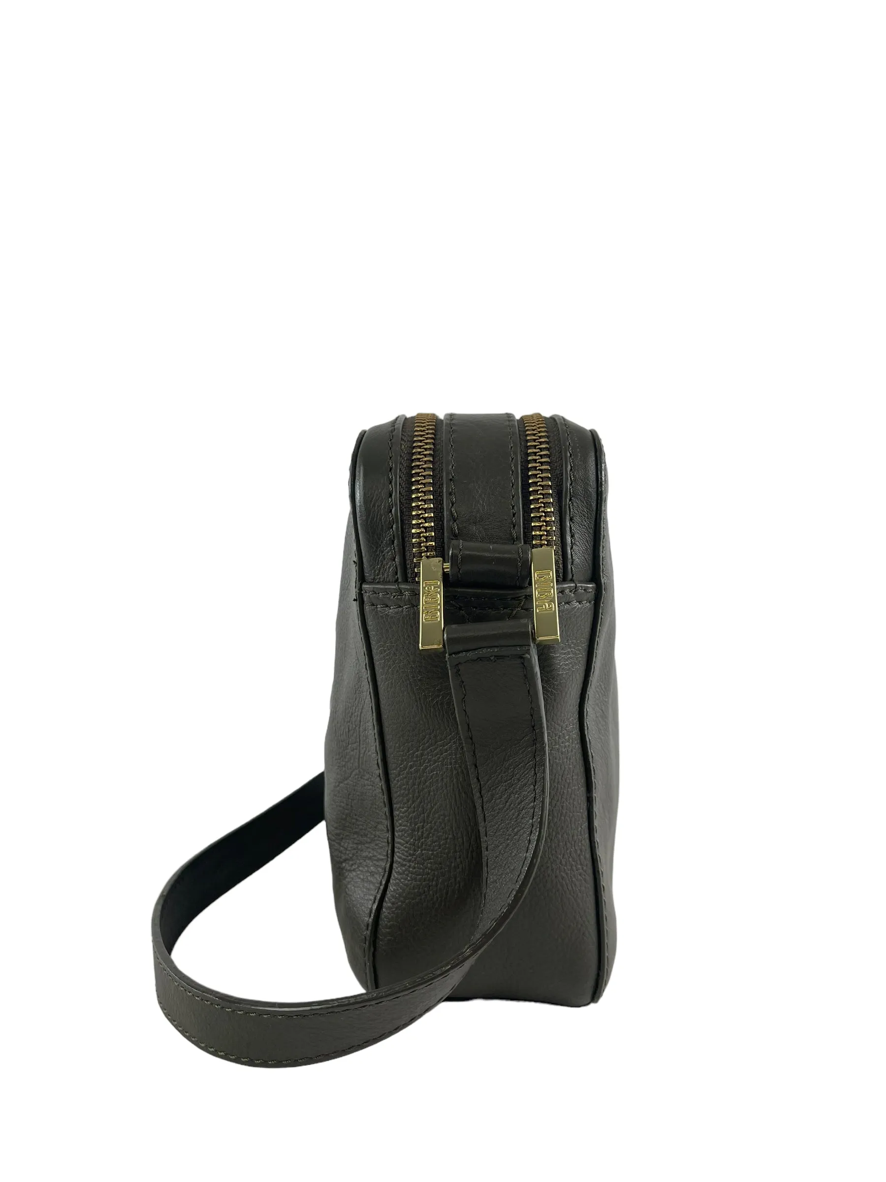 Biba Green Embossed Logo Leather Crossbody