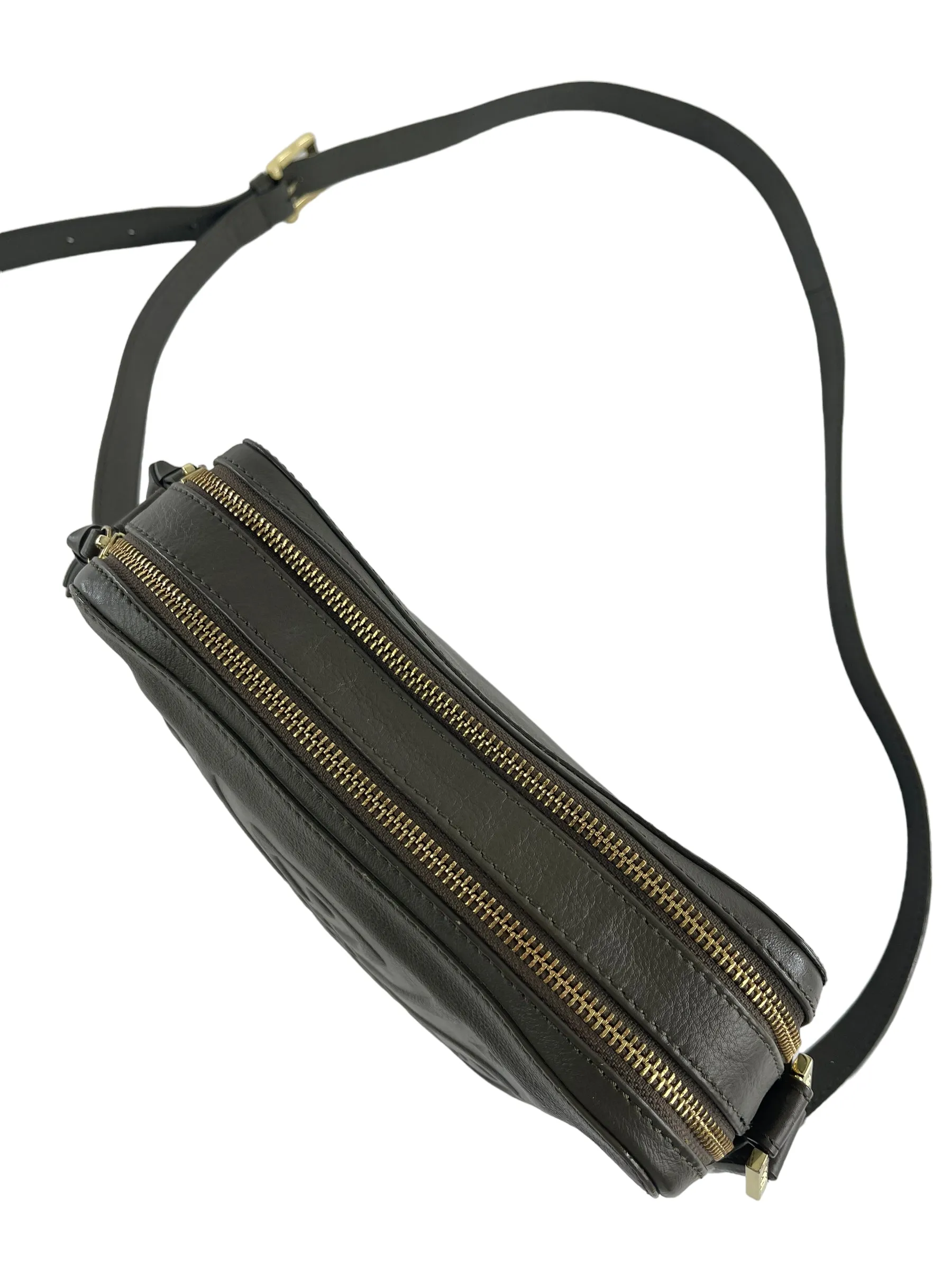 Biba Green Embossed Logo Leather Crossbody