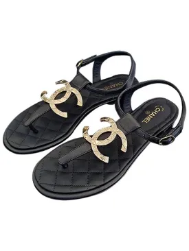 Big logo flip flop women's gold sandals