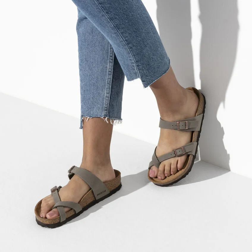 Birkenstock Mayari Birkibuc Classic Footbed Sandal in Stone