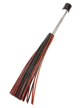 Black & Red Leather Flogger with Silver Handle