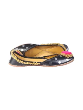 Black Embellished Pompom Leather Juttis