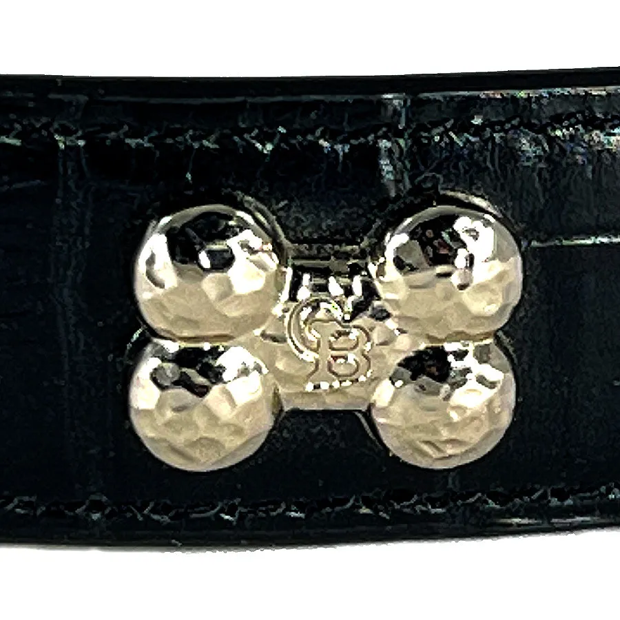 Black Leather-Embossed Collar with Chrome Bones 15"-19"