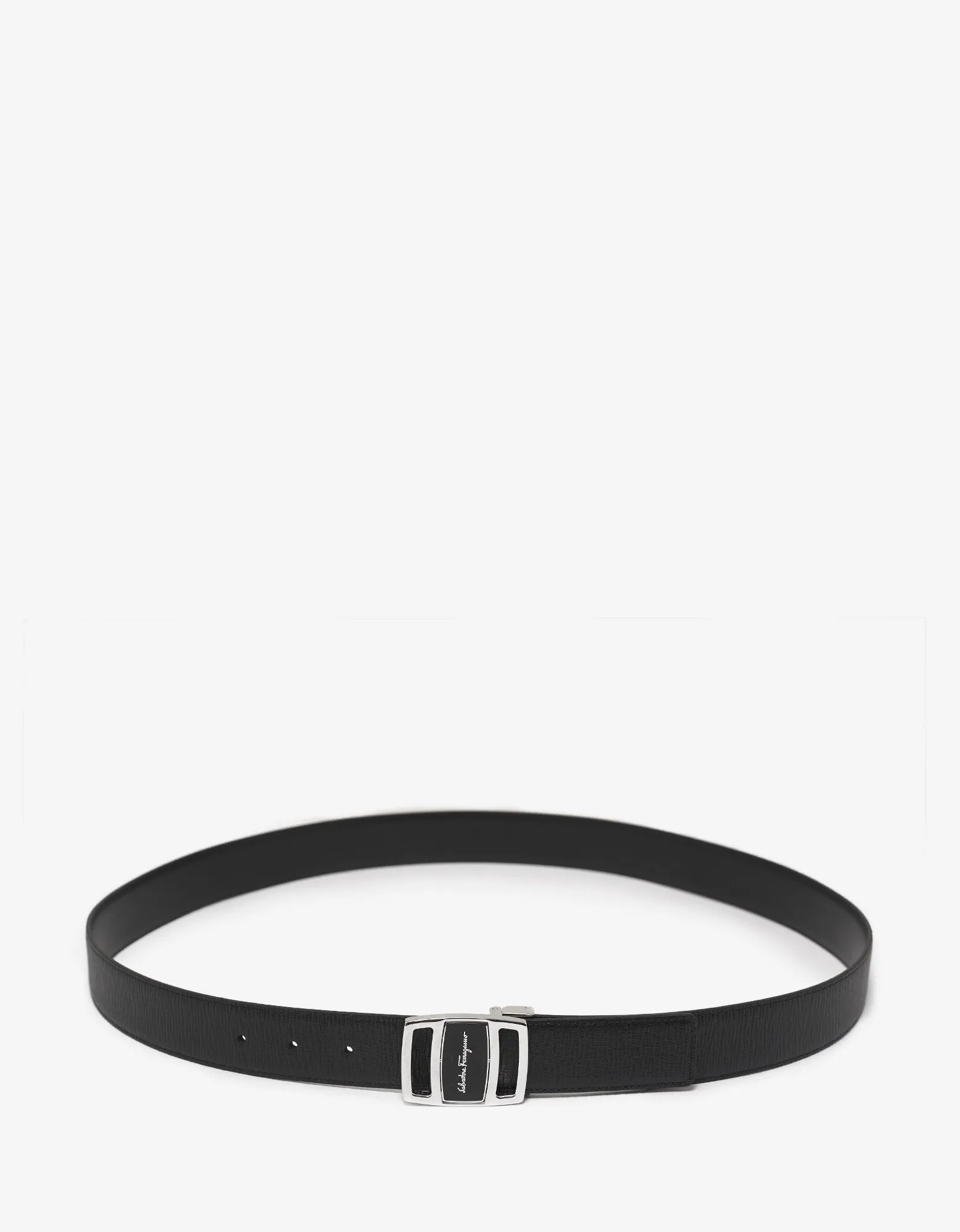 Black Leather Vara Buckle Reversible Belt