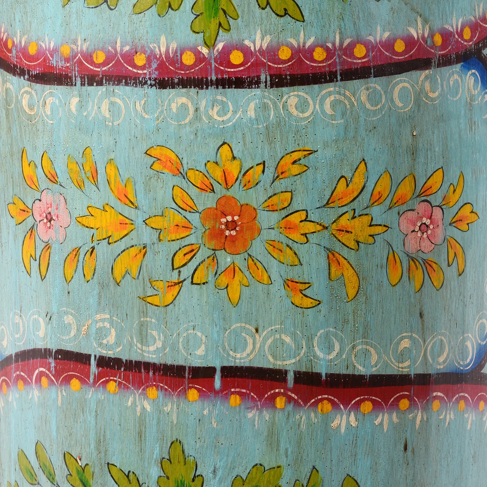 Blue Floral Hand painted Metal Bin / Planter